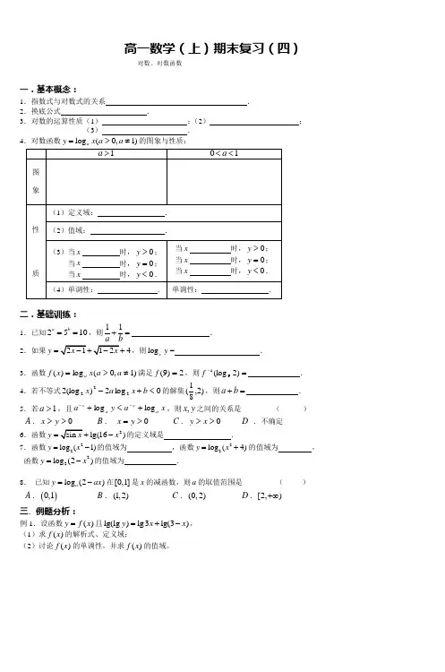 高一数学(上)期末复习(四)