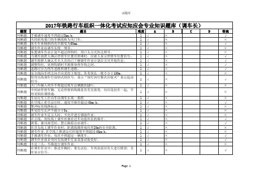 2017年铁路行车组织一体化考试应知应会专业知识题库(调车长)