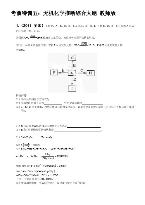 考前特训五：无机化学推断综合大题 教师版
