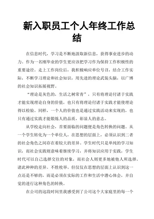 新入职员工个人年终工作总结