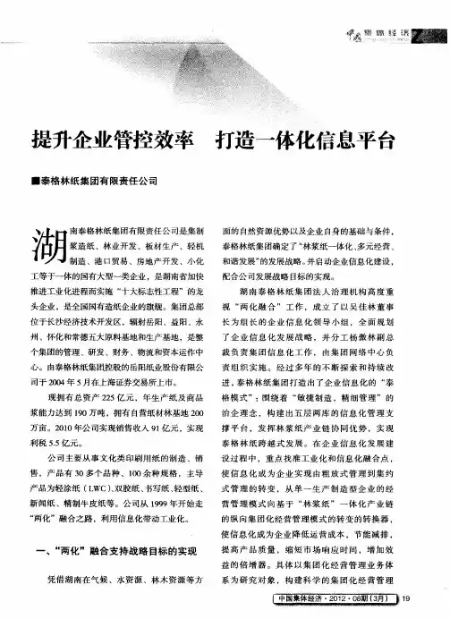 提升企业管控效率 打造一体化信息平台
