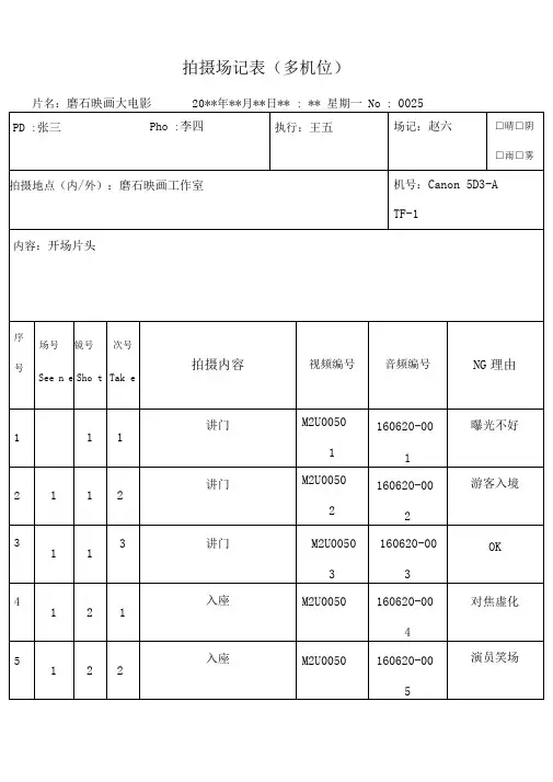 场记表填写(样本)