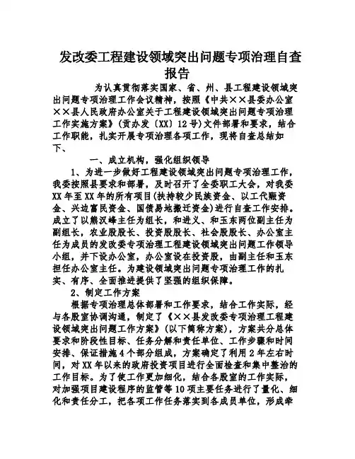 发改委工程建设领域突出问题专项治理自查报告