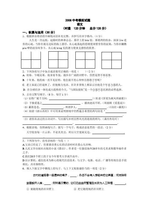 08中考语文模拟试题1.doc