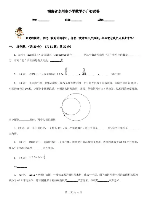 湖南省永州市小学数学小升初试卷