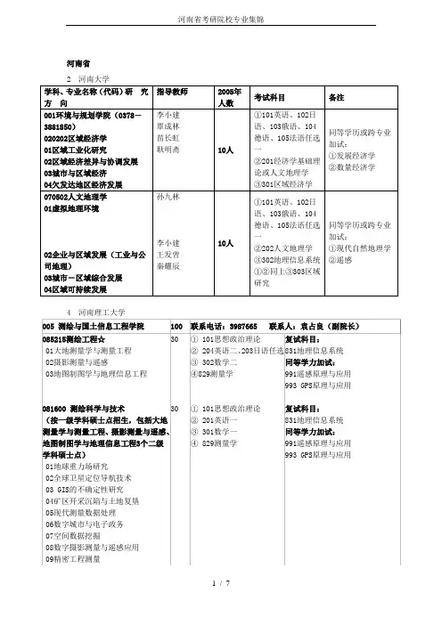 河南省考研院校专业集锦