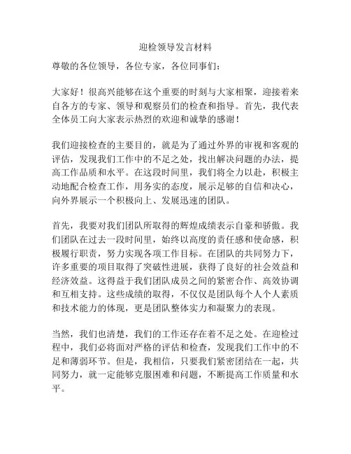 迎检领导发言材料