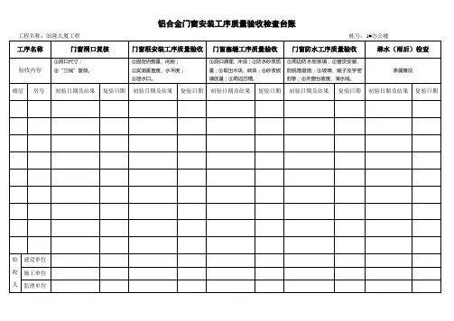 铝合金门窗安装工序质量验收检查台账