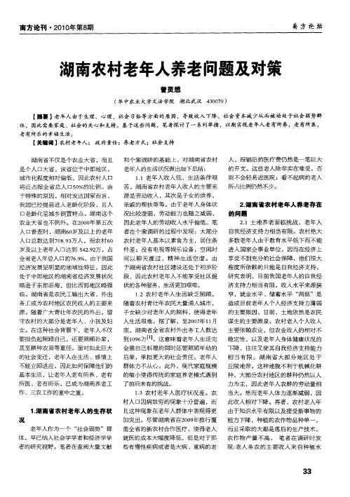 湖南农村老年人养老问题及对策
