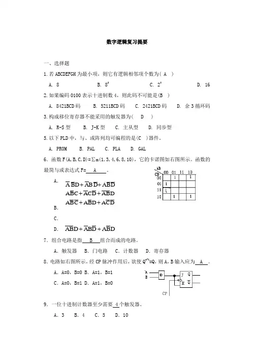 2015数字逻辑复习题讲解