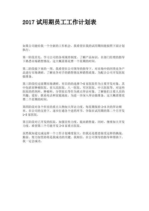 试用期员工工作计划表