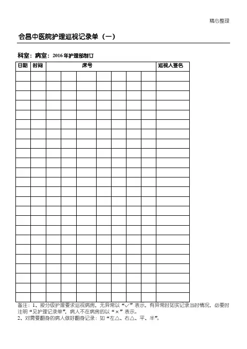 护理巡视记录单 2