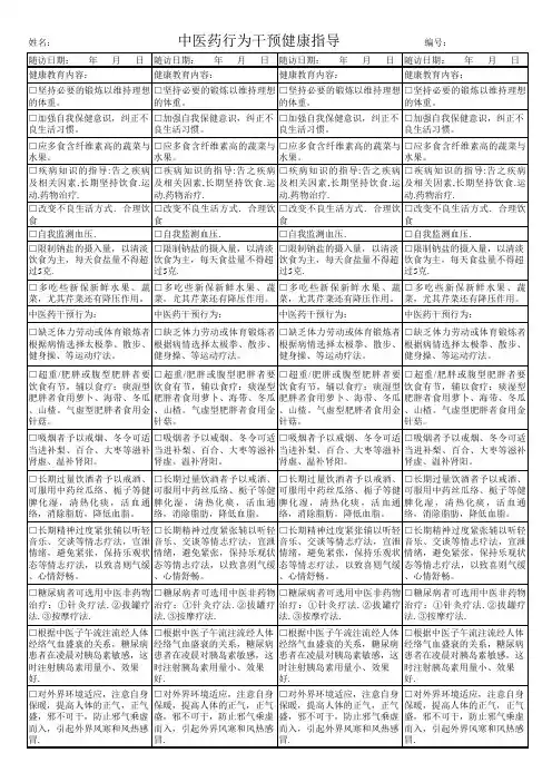 中医药行为干预健康指导表格