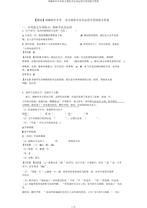 部编中考语文修辞手法及运用专项训练含答案