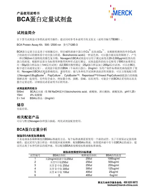BCA蛋白定量试剂盒使用说明书
