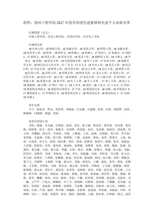 徐州工程学院2017年度共青团先进集体和先进个人表彰