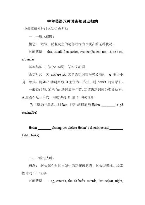 中考英语八种时态知识点归纳
