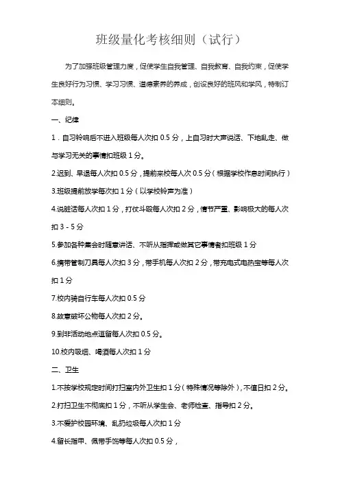班级量化考核表