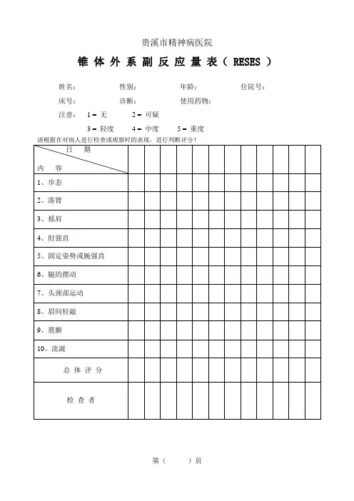 锥体外系副反应量表(RESES)