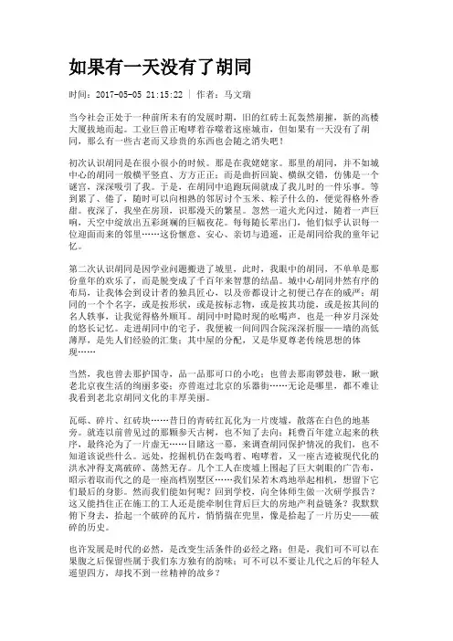 如果有一天没有了胡同