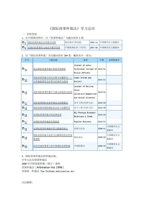 《国际商事仲裁法》学习总结