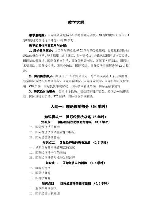 国际经济法课程教学大纲