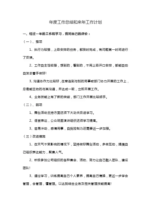 年度工作总结和来年工作计划