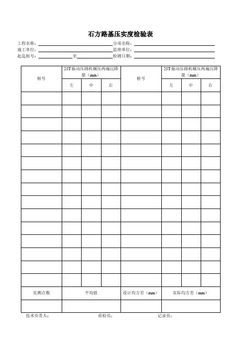 石方路基压实度检验表(沉降差法)