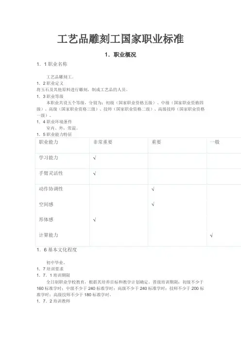 工艺品雕刻工国家职业标准