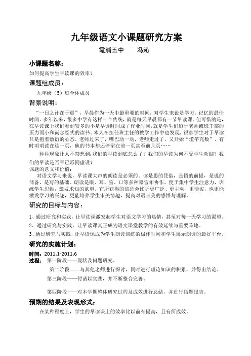 九年级语文小课题研究方案