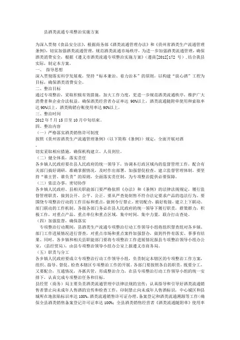 县酒类流通专项整治实施方案