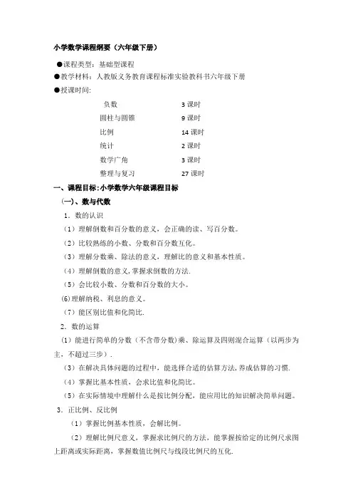 小学六年级数学课程纲要【范本模板】