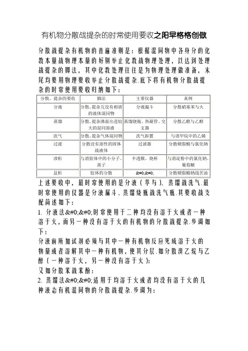 有机物分离和提纯的常用方法