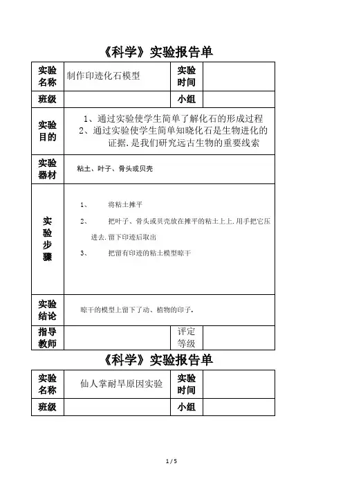 苏教版六年级下册科学实验报告单 (1)
