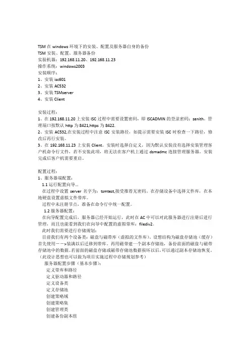 TSM在windows环境下的安装配置和恢复