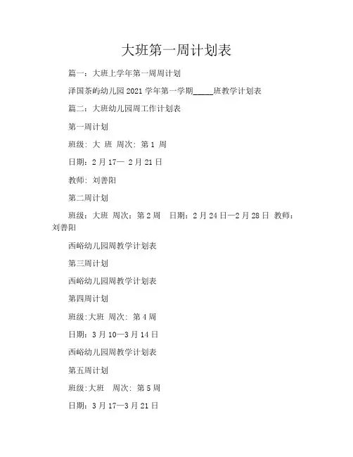 大班第一周计划表
