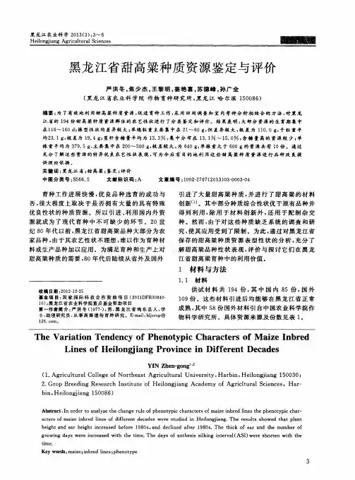 黑龙江省甜高粱种质资源鉴定与评价