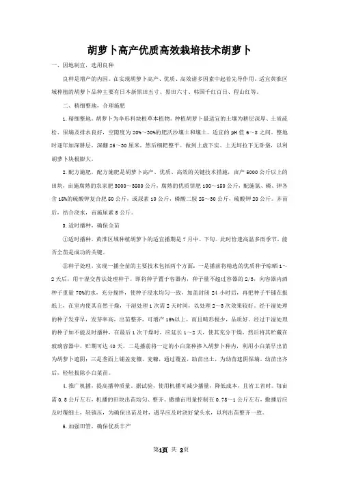 胡萝卜高产优质高效栽培技术胡萝卜