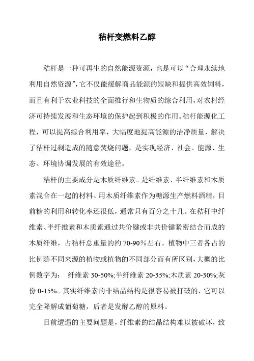 秸秆生产乙醇