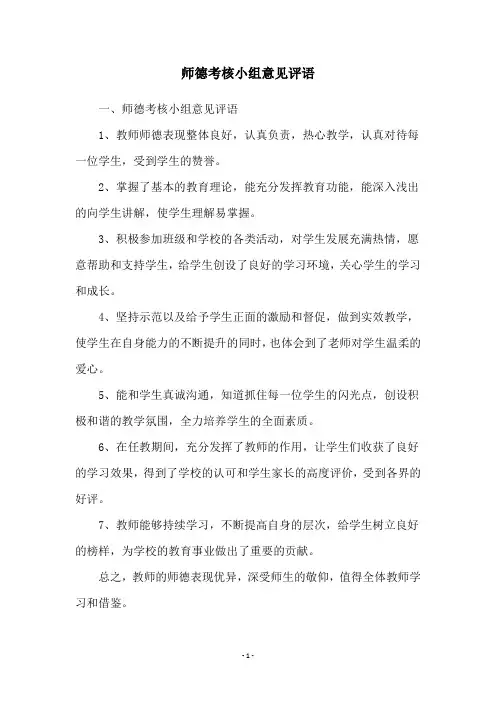 师德考核小组意见评语