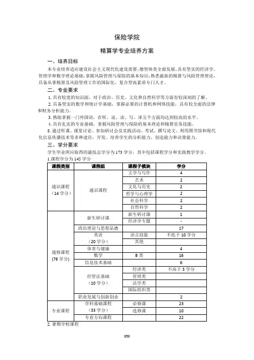 精算学专业培养方案