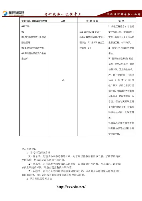 2016-2017中国石油大学油气装备失效分析与完整性管理考试科目、考研参考书目考研经验--新祥旭考研辅导