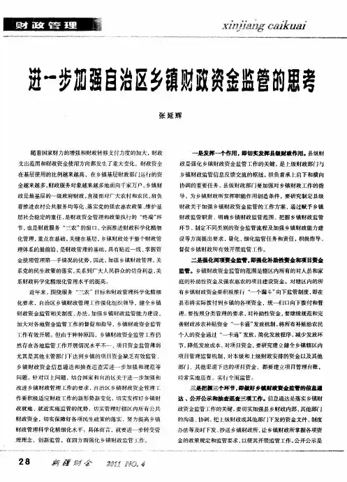进一步加强自治区乡镇财政资金监管的思考