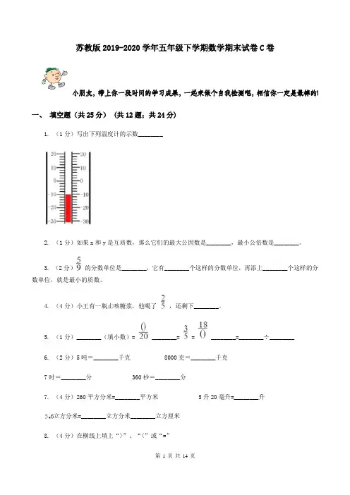 苏教版2019-2020学年五年级下学期数学期末试卷C卷