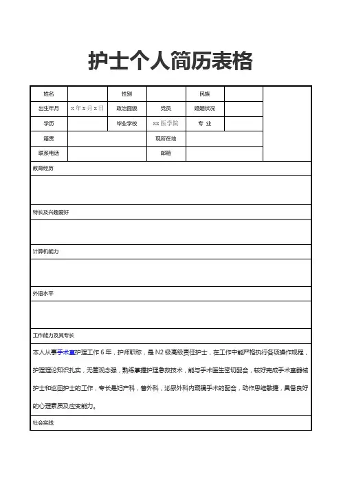 护士个人简历表格 2