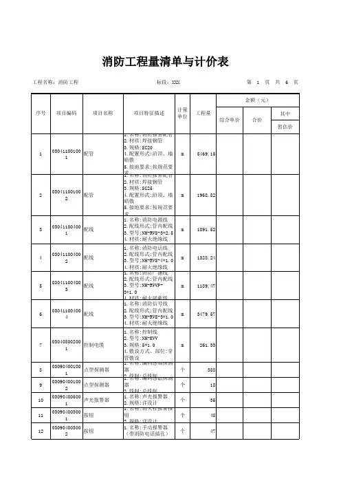 某项目消防工程量清单与计价表