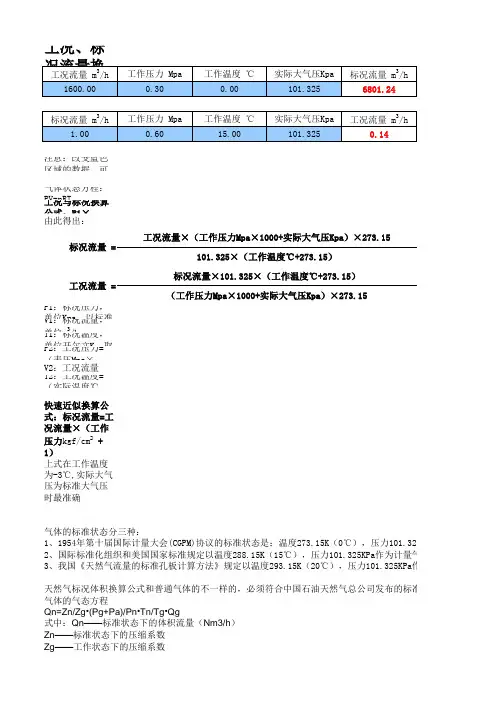 工况、标况流量快速换算表格