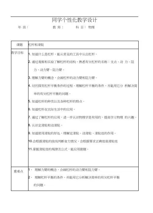 初中物理杠杆和滑轮课件
