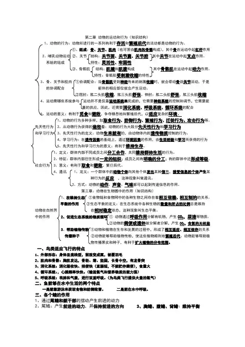 第二章 动物的运动和行为知识点