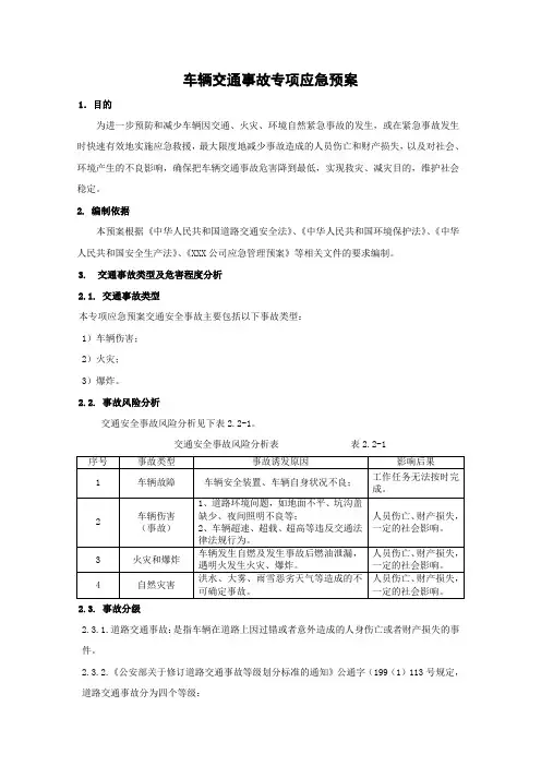 车辆交通事故专项应急预案